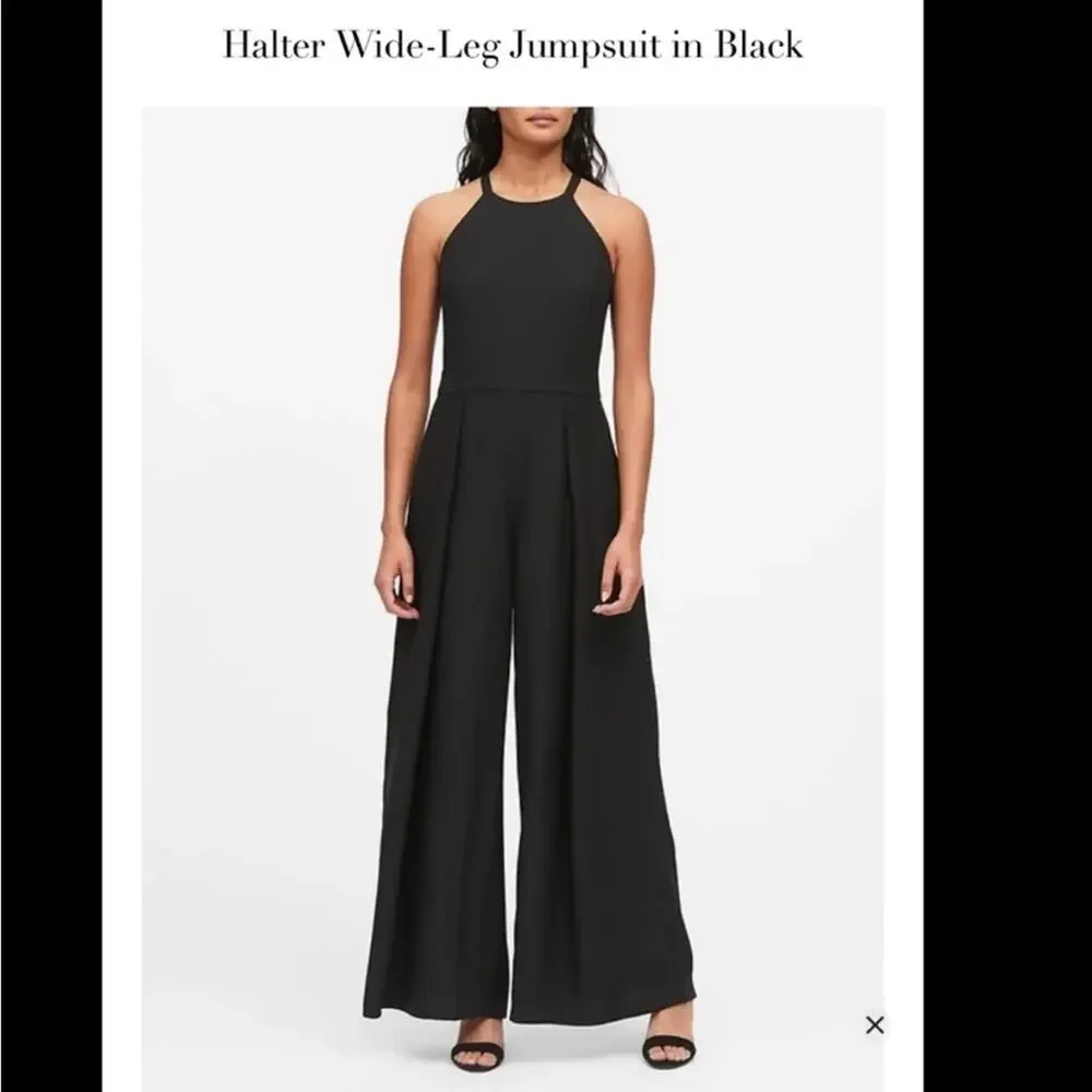NWT Banana Republic Black Halter Wide Leg Jumpsuit 0 - Picture 8 of 8
